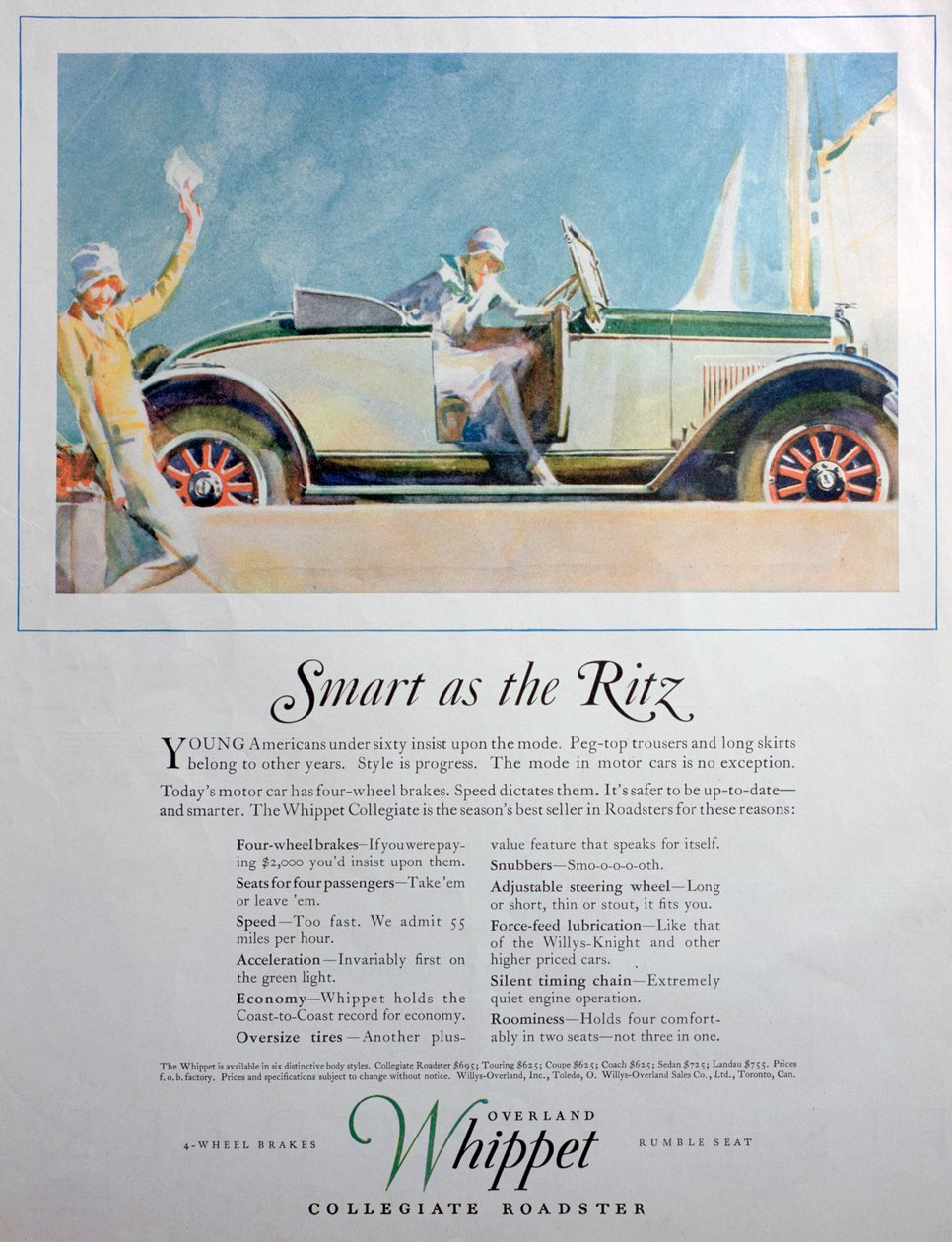 Publicité pour la voiture Overland Whippet Collegiate Roadster, 1927 - Unbekannt