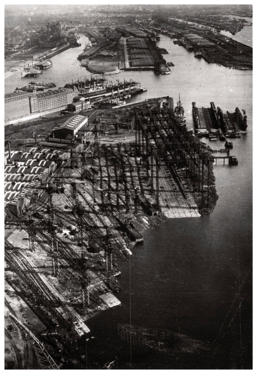 Vue aérienne du chantier naval Bremer Vulkan, Brême, Allemagne, depuis un Zeppelin, vers 1931-1933 - Unbekannt