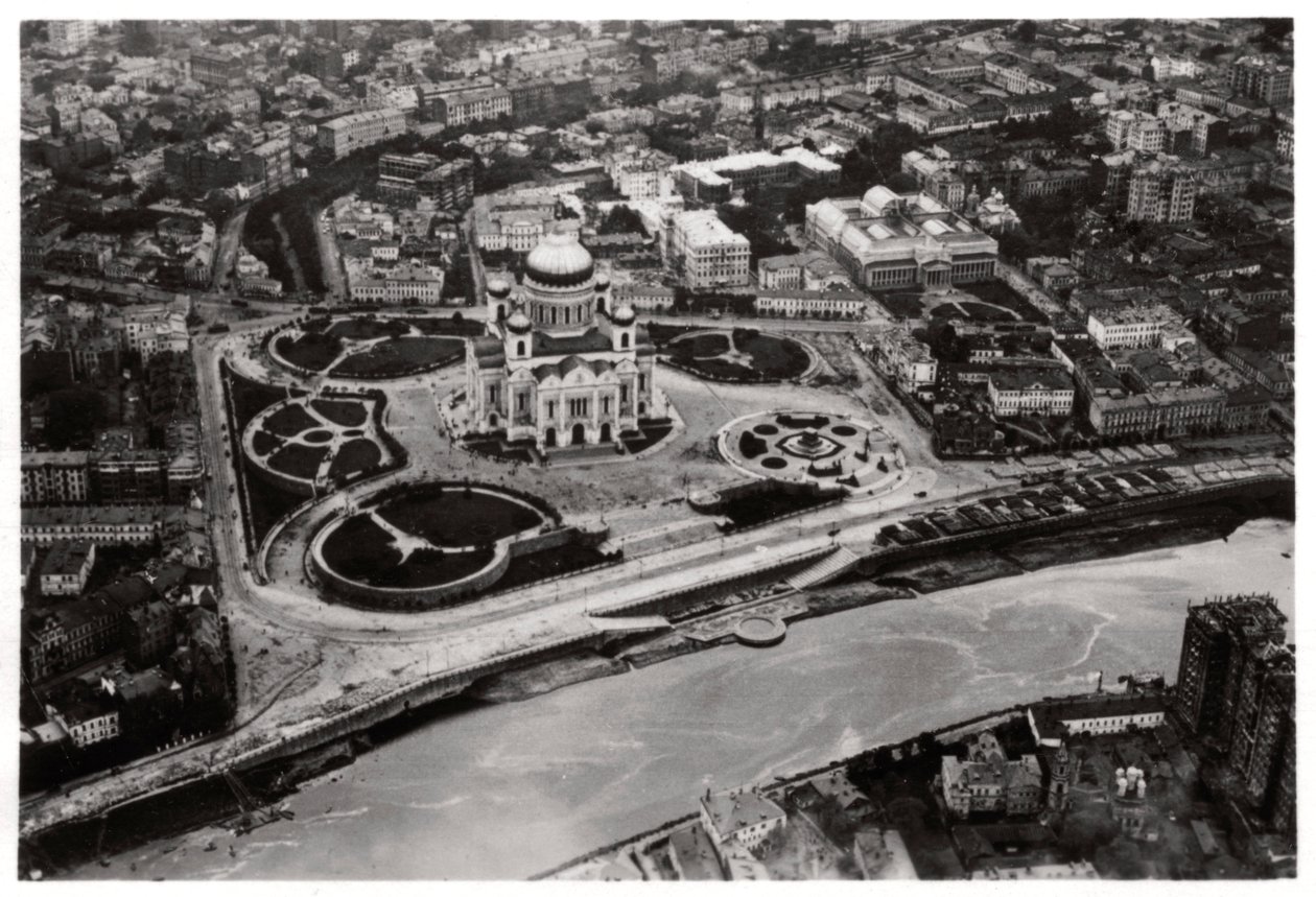 Vue aérienne de la cathédrale du Christ-Sauveur, Moscou, URSS, depuis un Zeppelin, 1930-1933 - Unbekannt