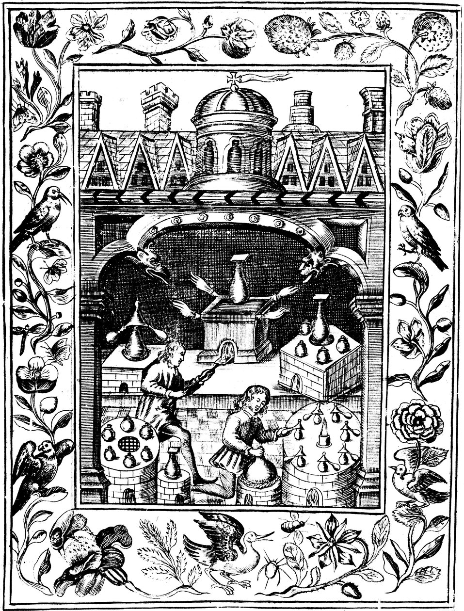 Laboratoire alchimique montrant diverses formes de fourneaux et de vaisseaux, 1652 - Unbekannt