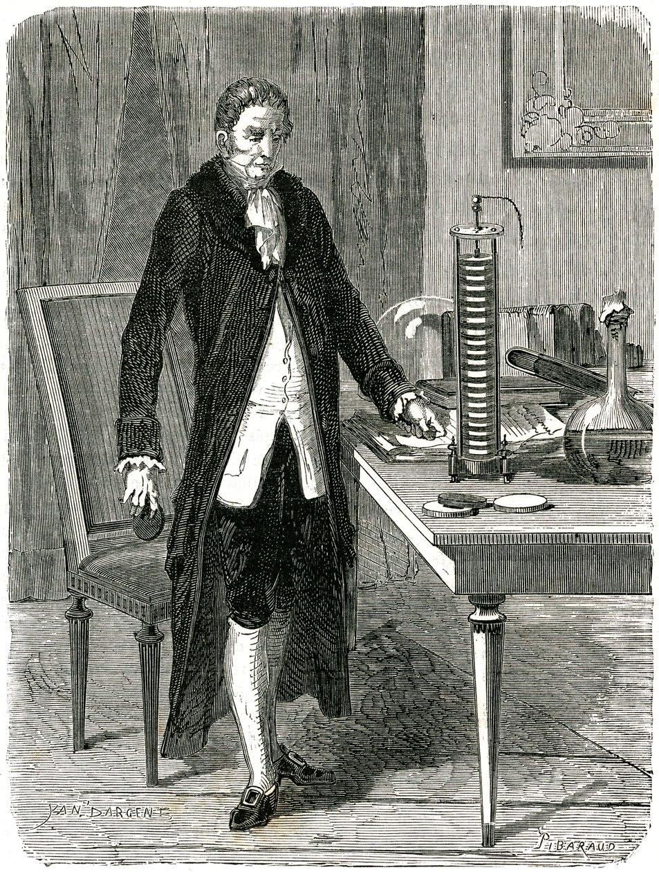 Alessandro Volta, physicien italien, démontrant sa pile électrique, vers 1800 vers 1870 - Unbekannt