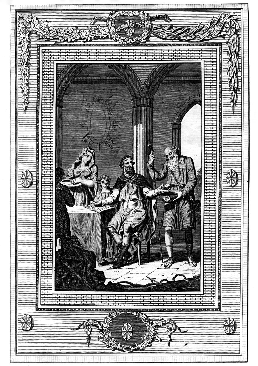 Alfred le Grand partageant son pain avec un pauvre pèlerin, 9ème siècle, 1772 - Unbekannt
