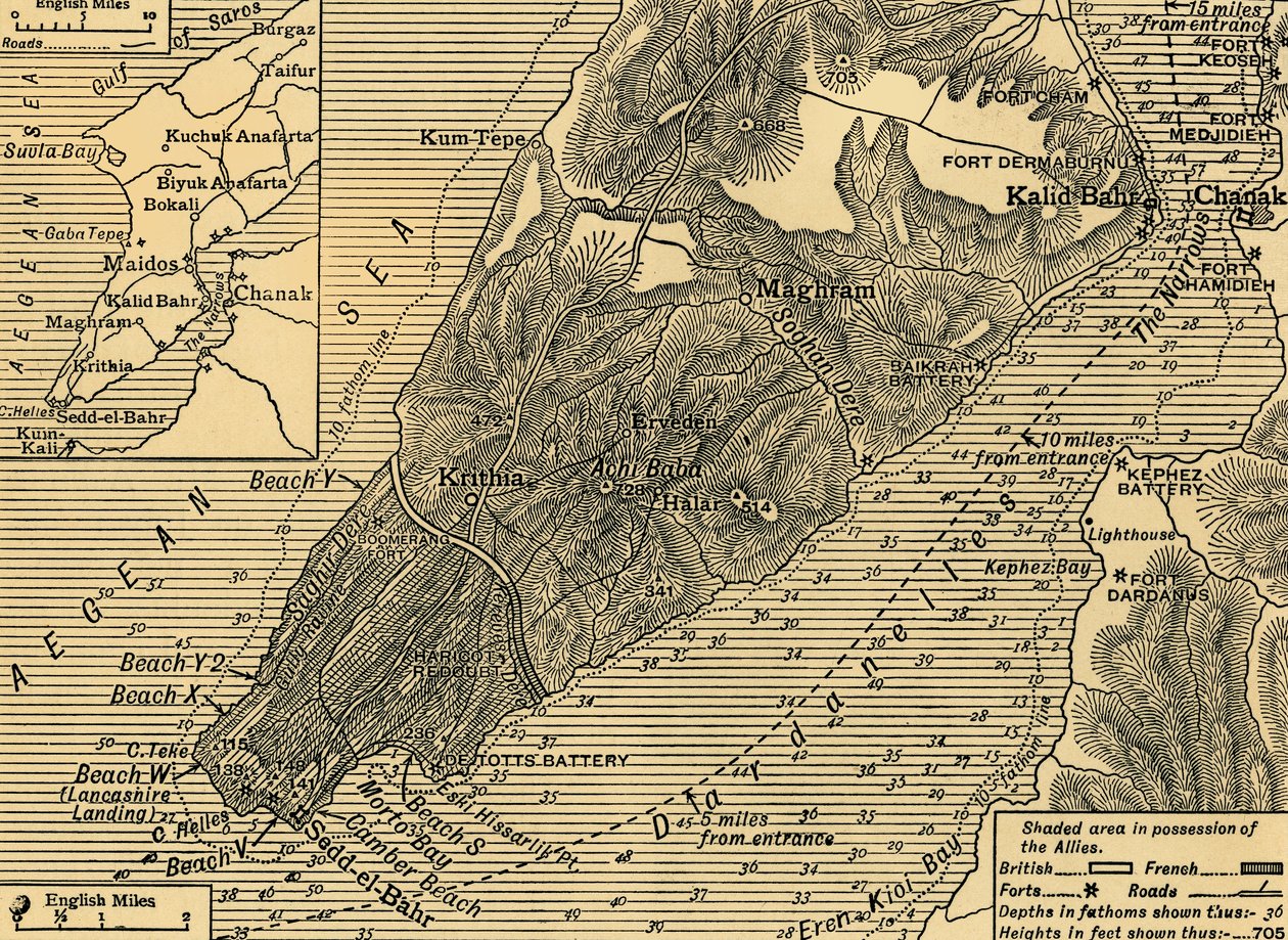 Positions alliées sur la péninsule de Gallipoli en Turquie, Première Guerre mondiale, juillet 1915, vers 1920 - Unbekannt