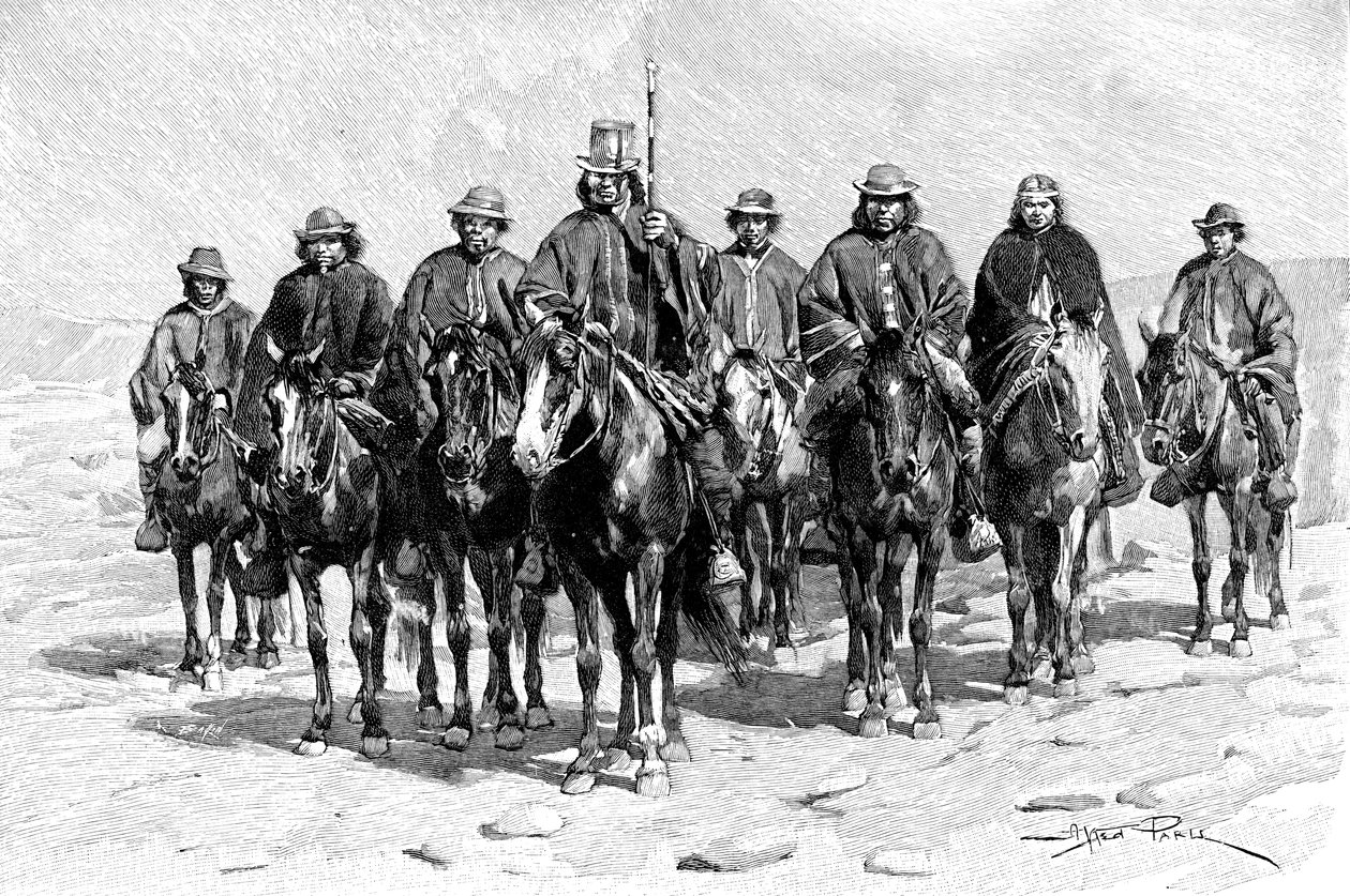 Un chef mapuche araucanien et son personnel, Chili-Argentine, 1895 - Unbekannt