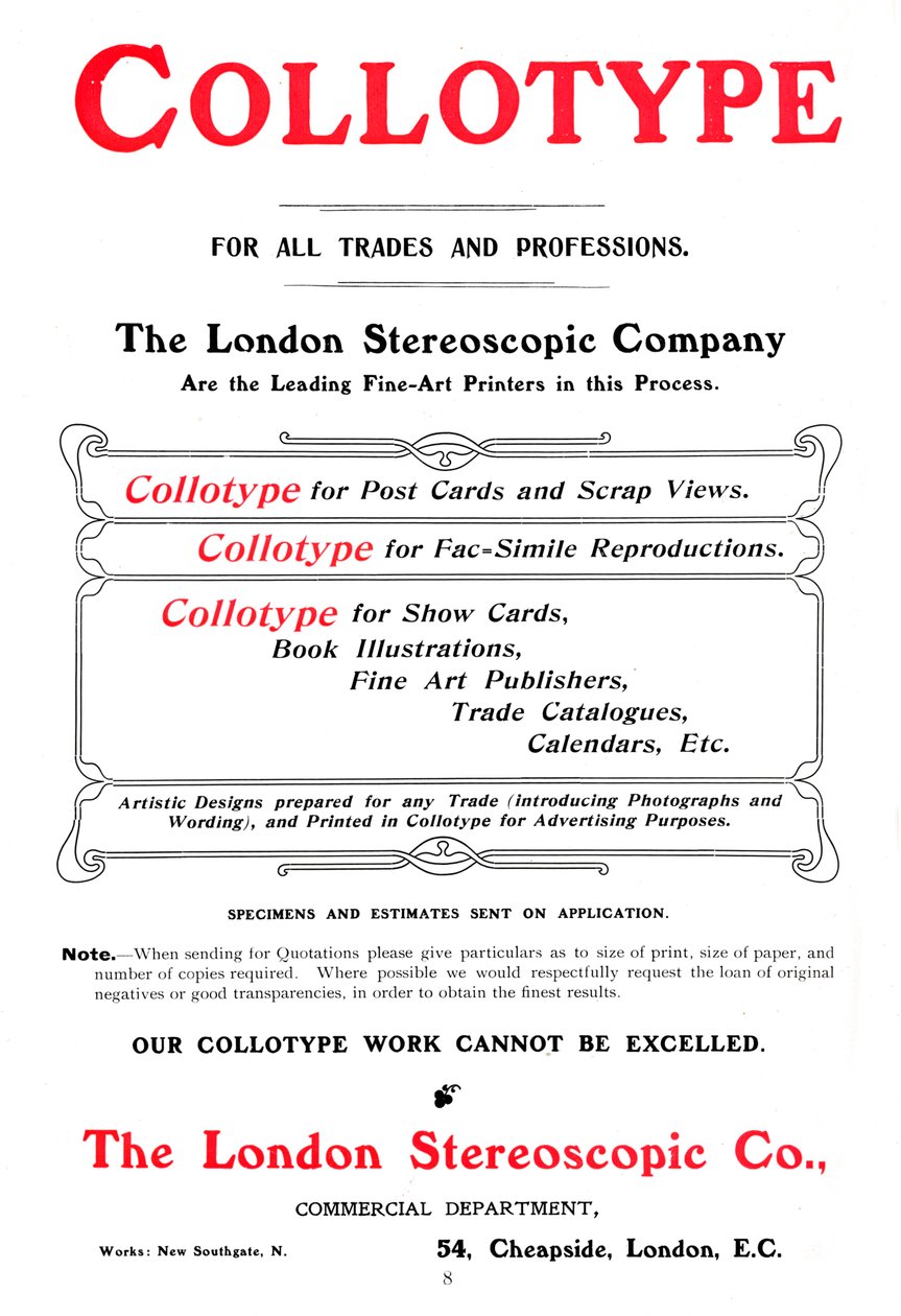 Une publicité pour le procédé Collotype offert par la London Stereoscopic Company, 1903 - Unbekannt