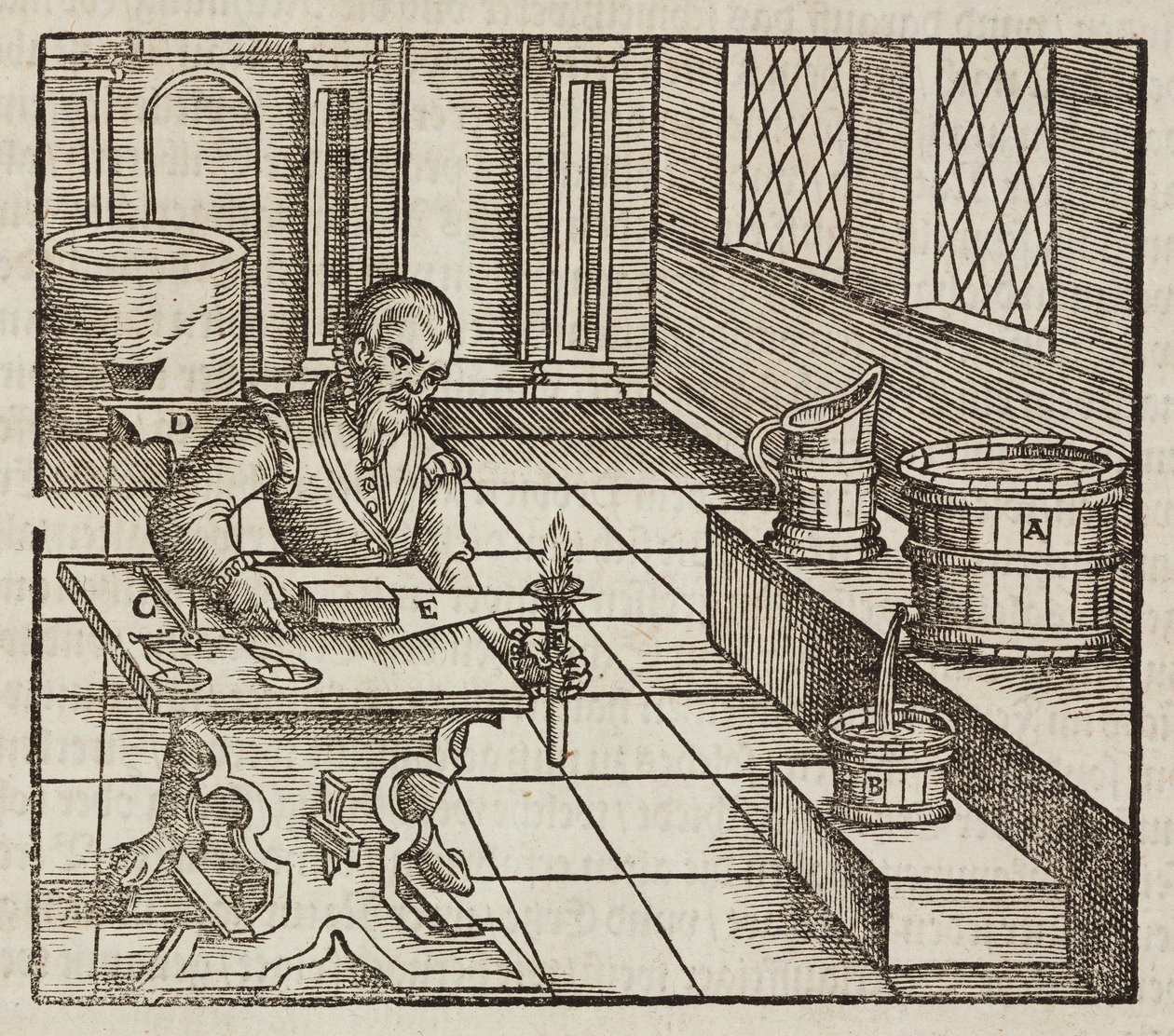 Analyse du salpêtre, utilisé dans la poudre à canon et pour la conservation des viandes - Gravure extraite de Description des minerais et des principales méthodes d