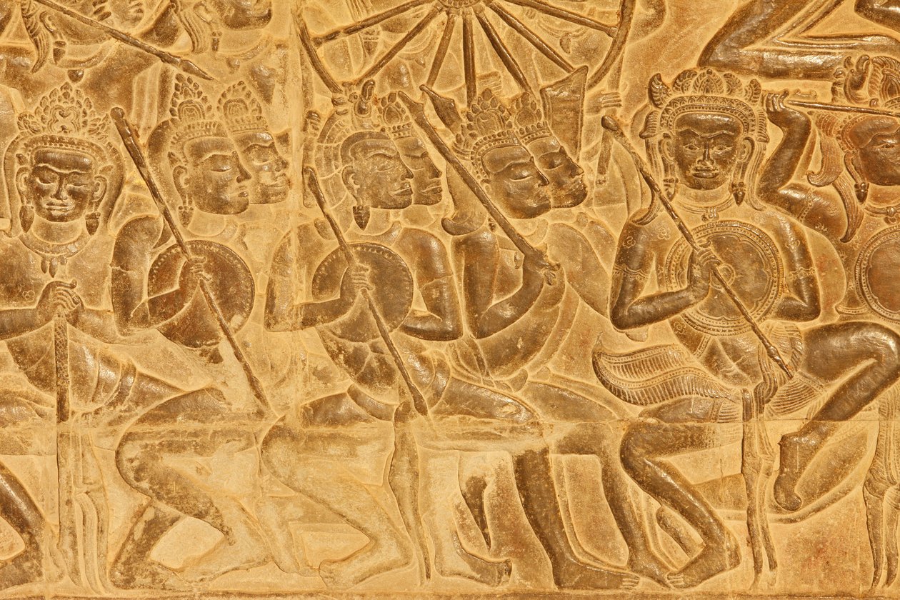 Angkor Wat, Détail de la sculpture en relief de la bataille de Kurukshetra, Siem Reap, Cambodge - Unbekannt
