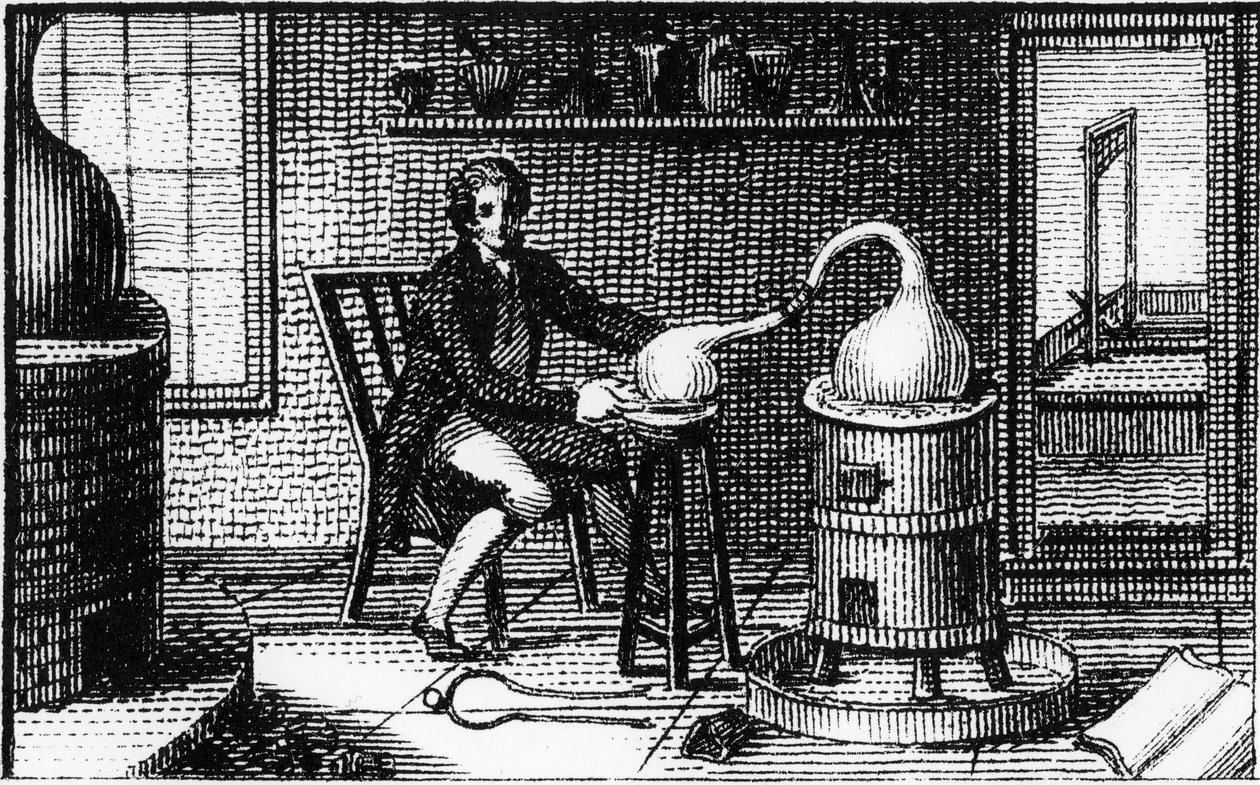 Antoine Laurent Lavoisier, chimiste français du 18ème siècle, dans son laboratoire, 1814 - Unbekannt