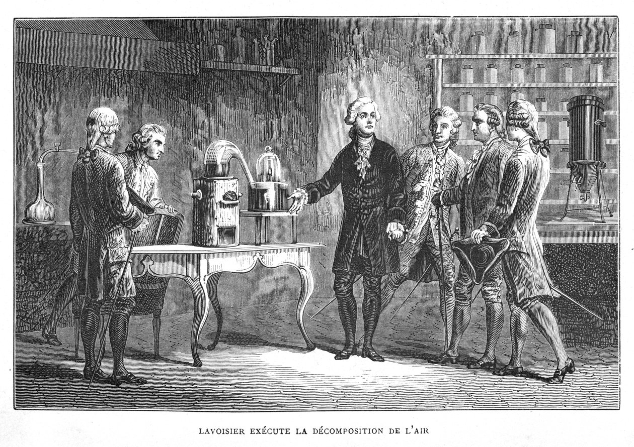 Antoine Laurent Lavoisier, chimiste français, démontrant sa découverte de l