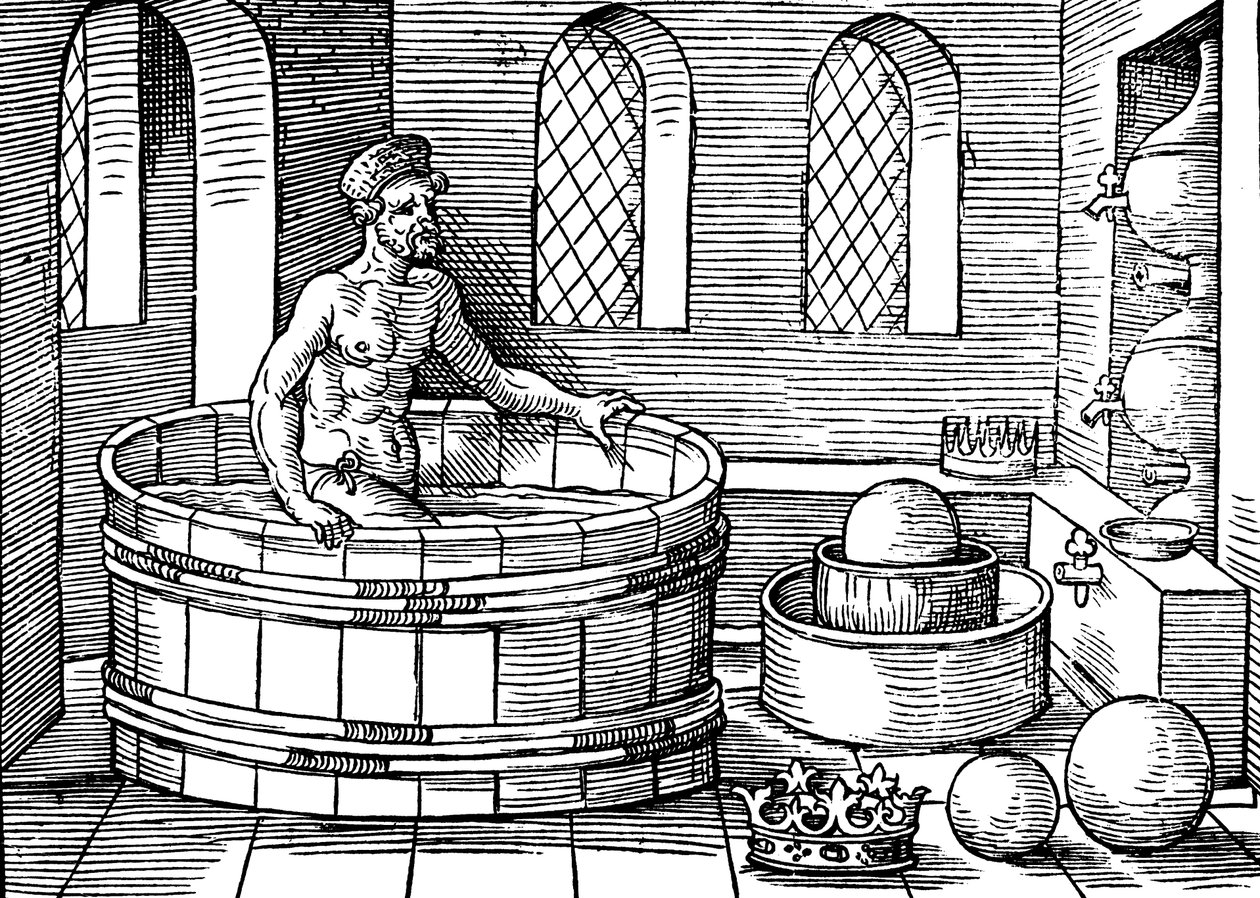 Archimède c287-212 av. J.-C., mathématicien et inventeur grec ancien, dans son bain - Unbekannt