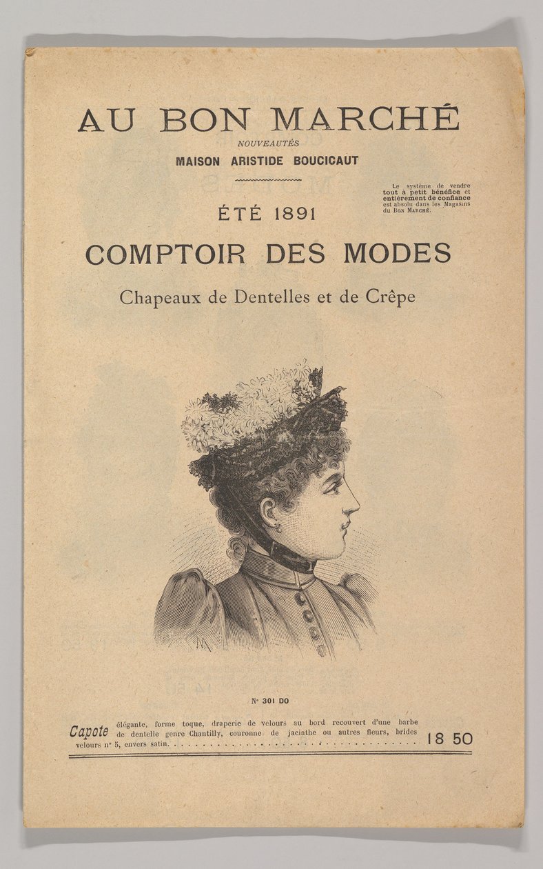 Au Bon Marché-Comptoir des Modes, Chapeaux de Dentelles et de Crêpe, Été 1891, 1891 - Unbekannt
