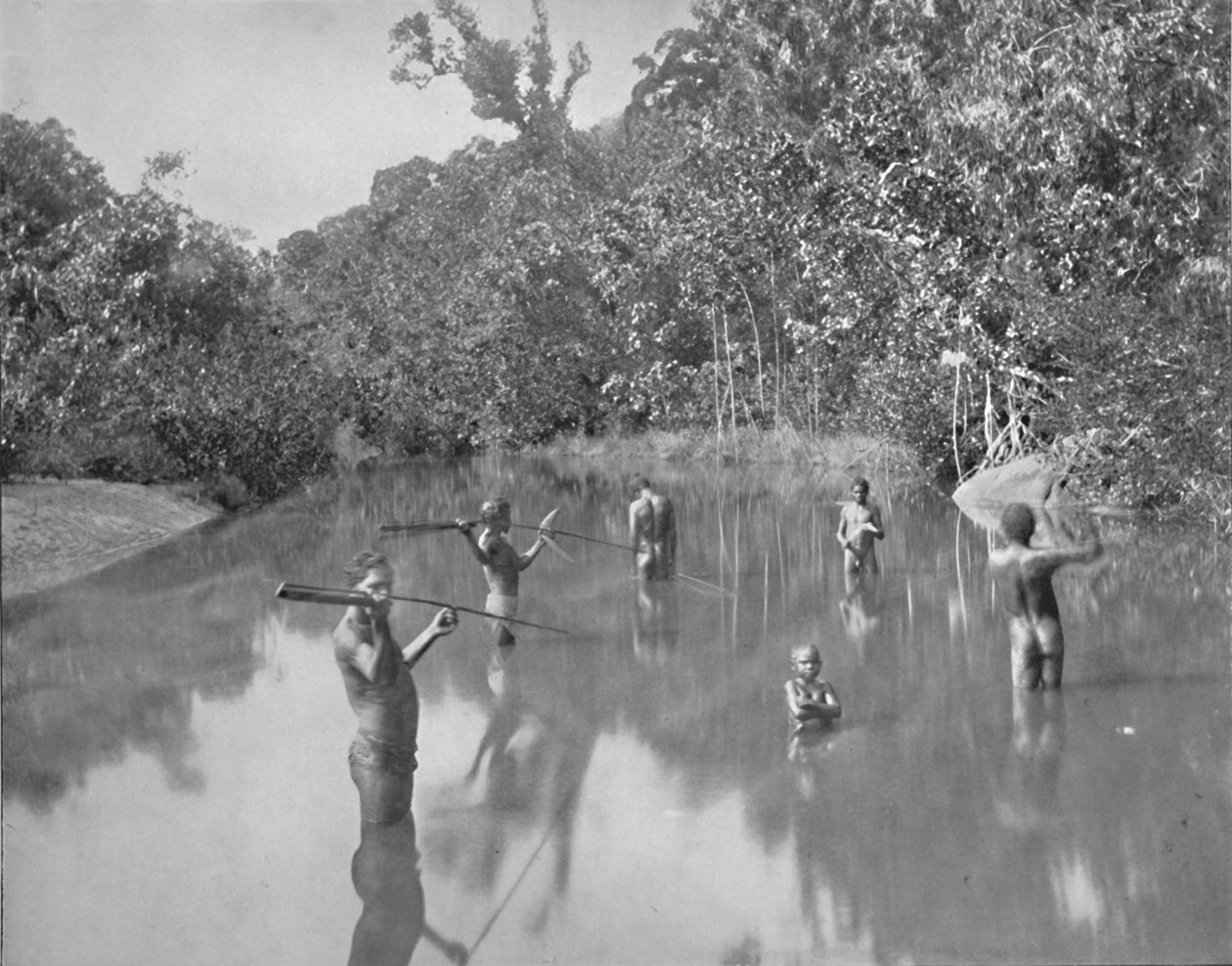 Aborigènes australiens pêchant au harpon, XIXe siècle - Unbekannt