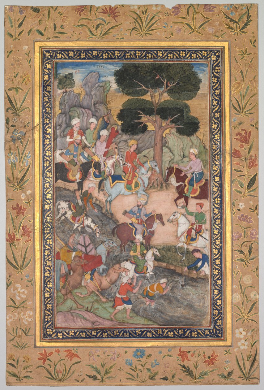 Babur rencontrant le sultan Ali Mirza à la rivière Kohik, du Babur-nama Mémoires de Babur, c. 159 - Unbekannt