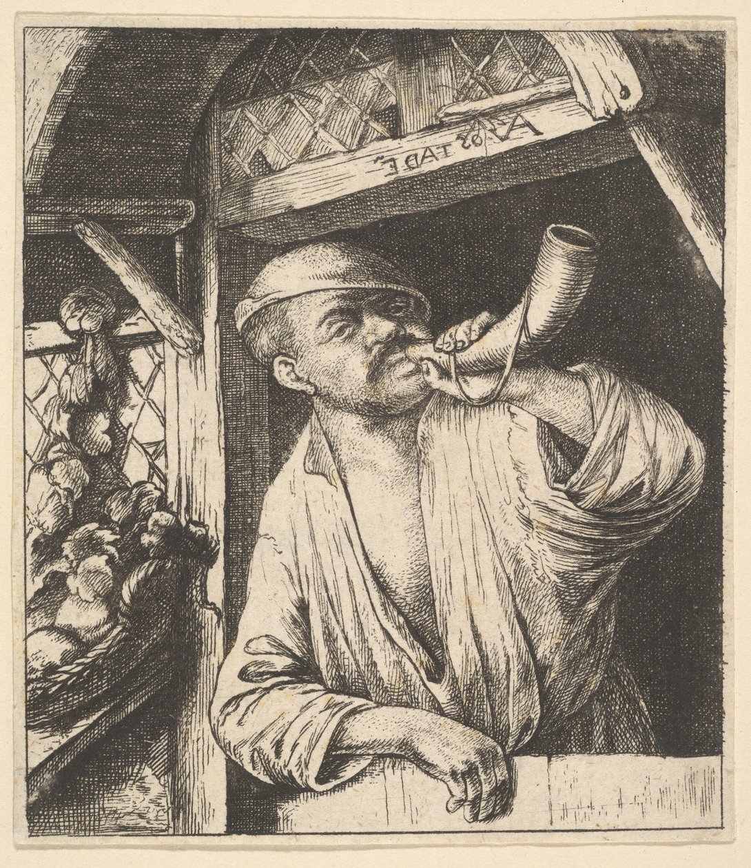Boulanger soufflant dans une corne, 1610-85 - Unbekannt