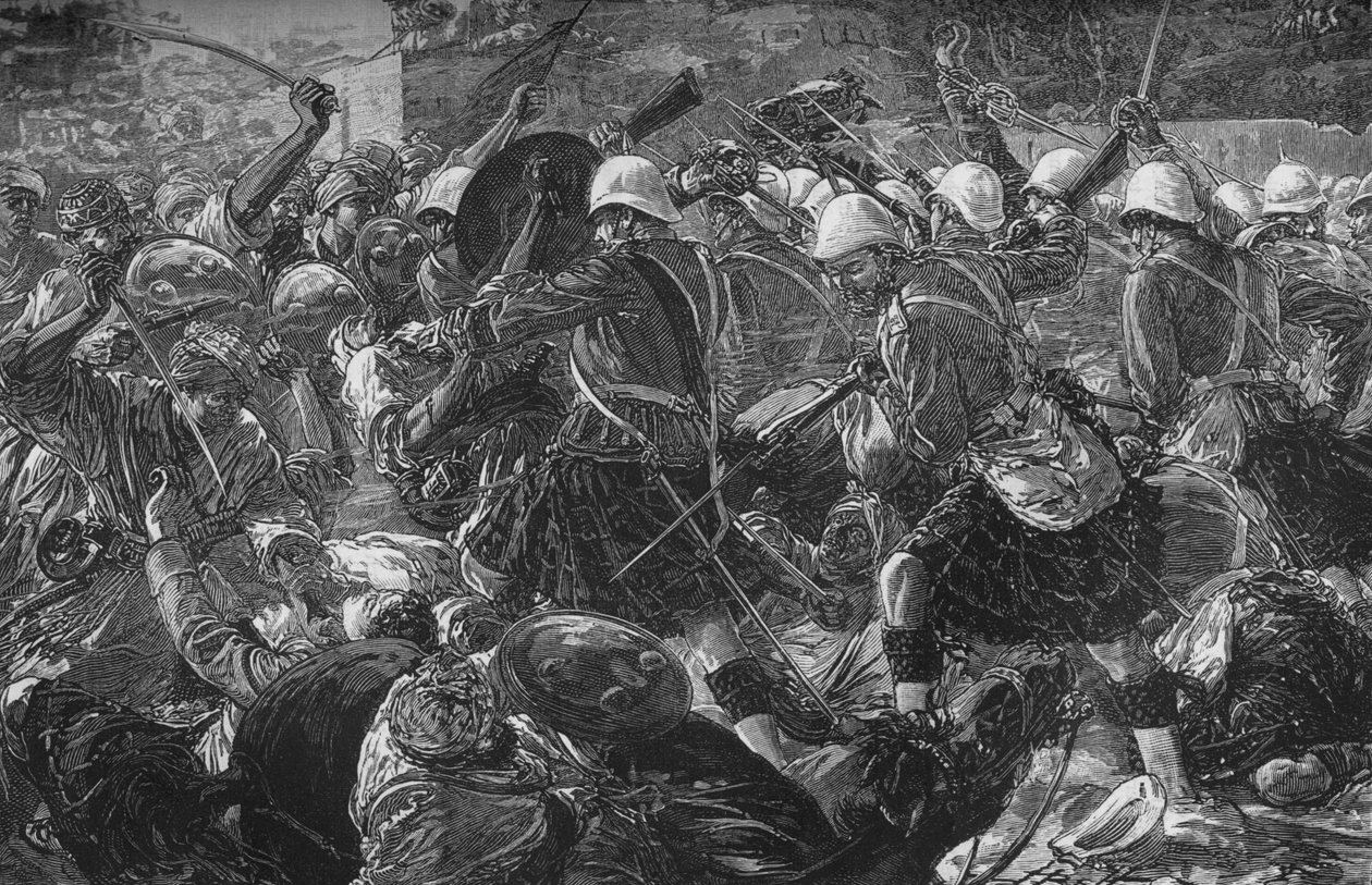 Bataille de Baba Wali : Les Highlanders nettoyant un village, vers 1880 - Unbekannt