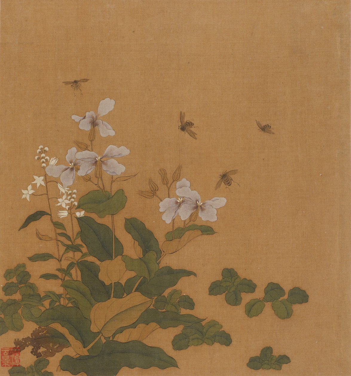 Abeilles planant au-dessus des fleurs, dynastie Qing, 18e siècle - Unbekannt