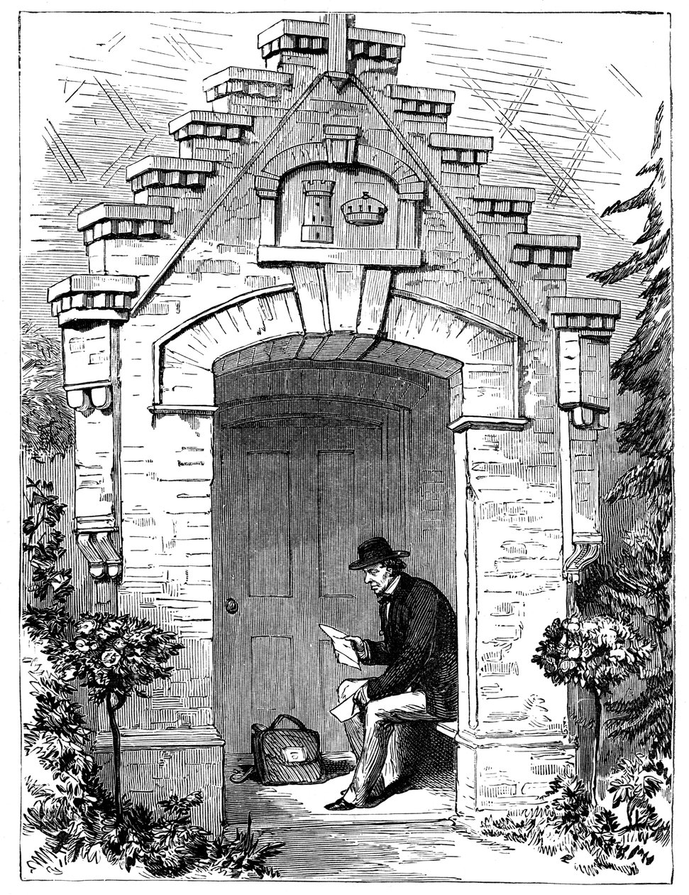 Benjamin Disraeli 1804-1881 lisant des lettres dans le porche de Hughenden Lodge, 19ème siècle - Unbekannt