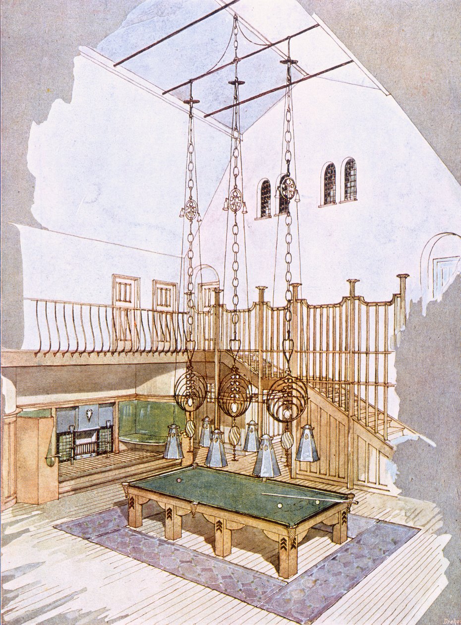 Salle de billard, conçue par George Walton, de 