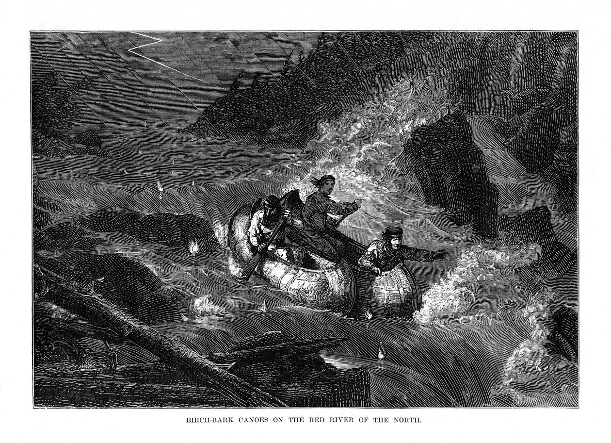Canoës en écorce de bouleau sur la rivière Rouge du Nord, États-Unis, 1877 - Unbekannt