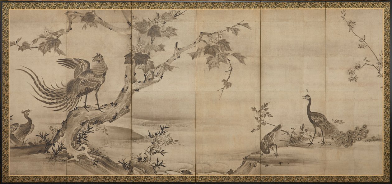 Oiseaux, fleurs et arbres : au dos, bambous - Unbekannt