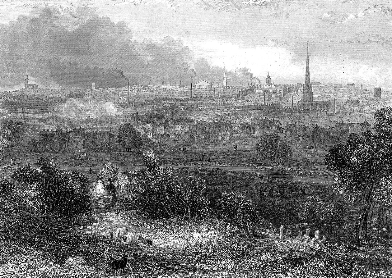 Birmingham vue du sud montrant des cheminées fumantes, vers 1860 - Unbekannt