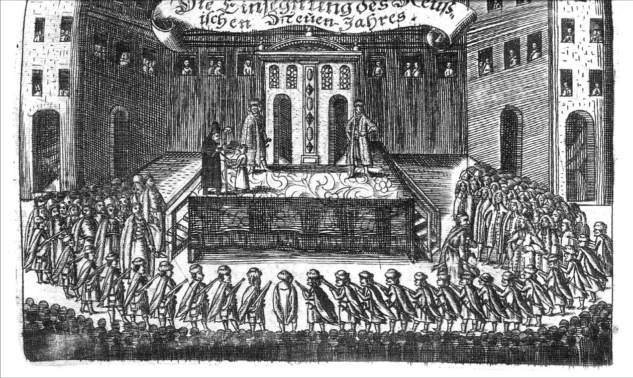 Bénédiction du Nouvel An russe de Georg Adam Schleissing Derer beyden Czaaren in Reussland Iwan und Peter Alexewiz, 1693 - Unbekannt