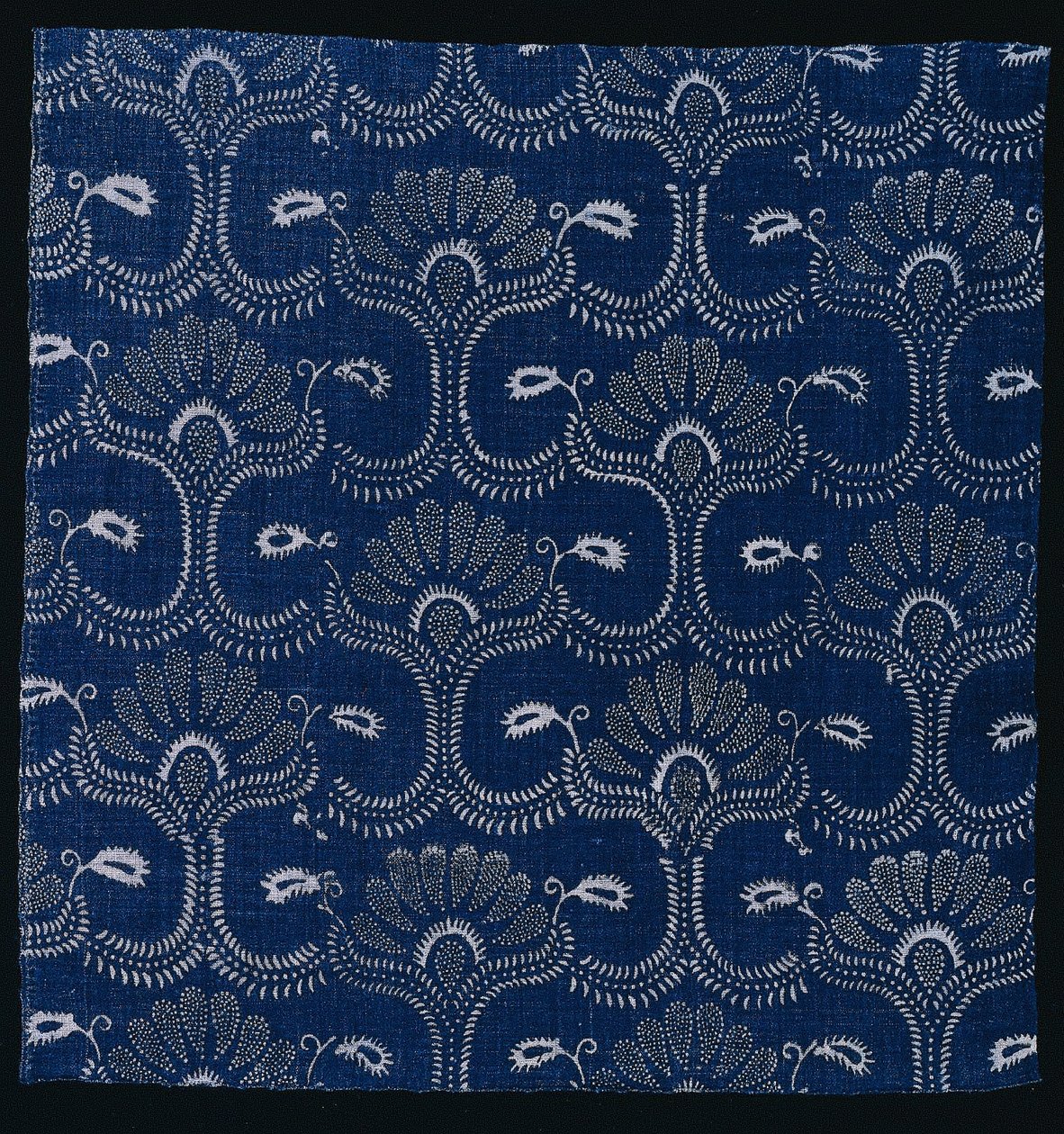 Impression à la réserve indigo bleu avec motif de feuille stylisée, 1790 - Unbekannt