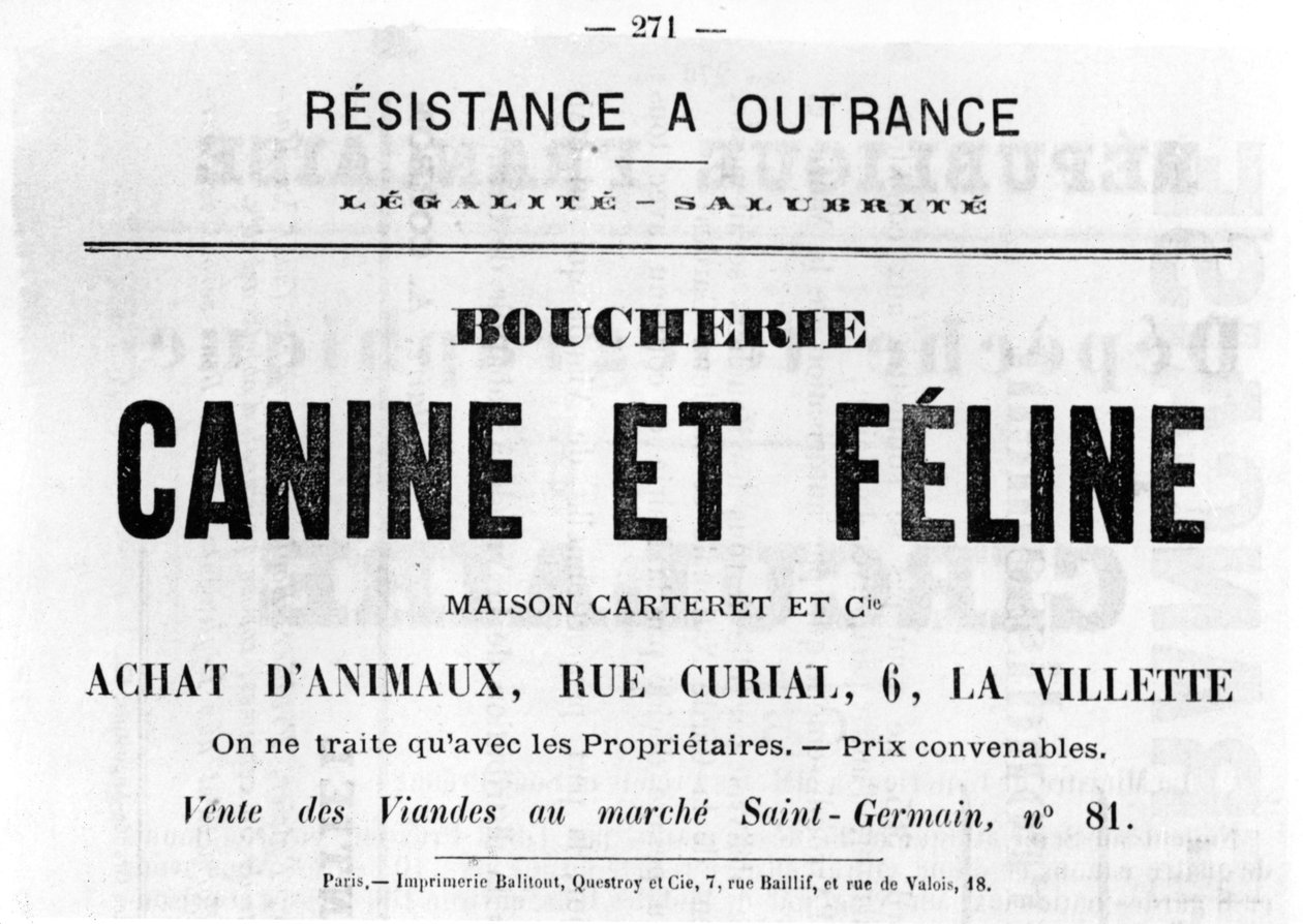 Boucherie canine et féline, des affiches politiques françaises de la Commune de Paris, mai 1871 - Unbekannt