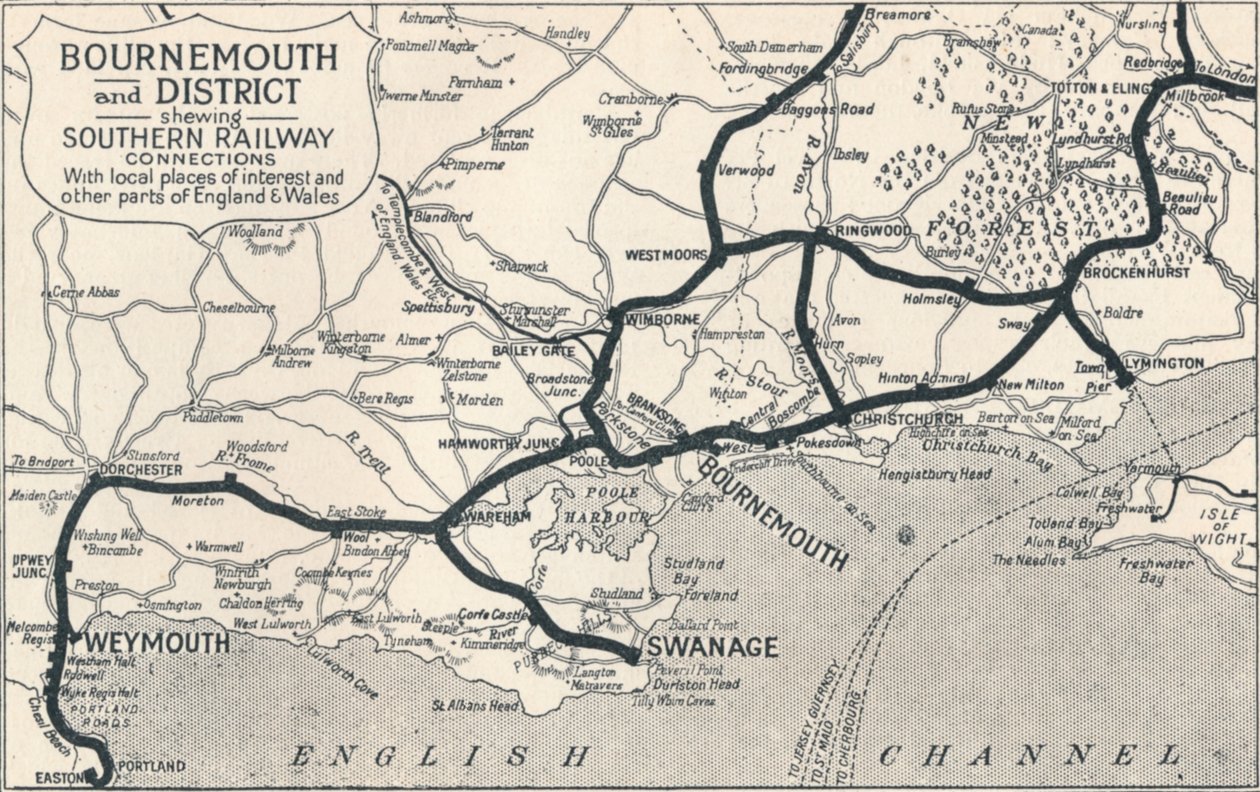 Bournemouth et district, montrant les connexions de la Southern Railway, 1929 - Unbekannt