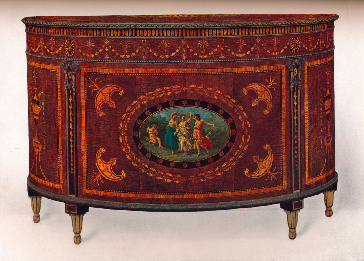 Commode à Fronton Arrondi, avec Moulures et Têtes en Métal, plaquée et incrustée de bois colorés - Unbekannt