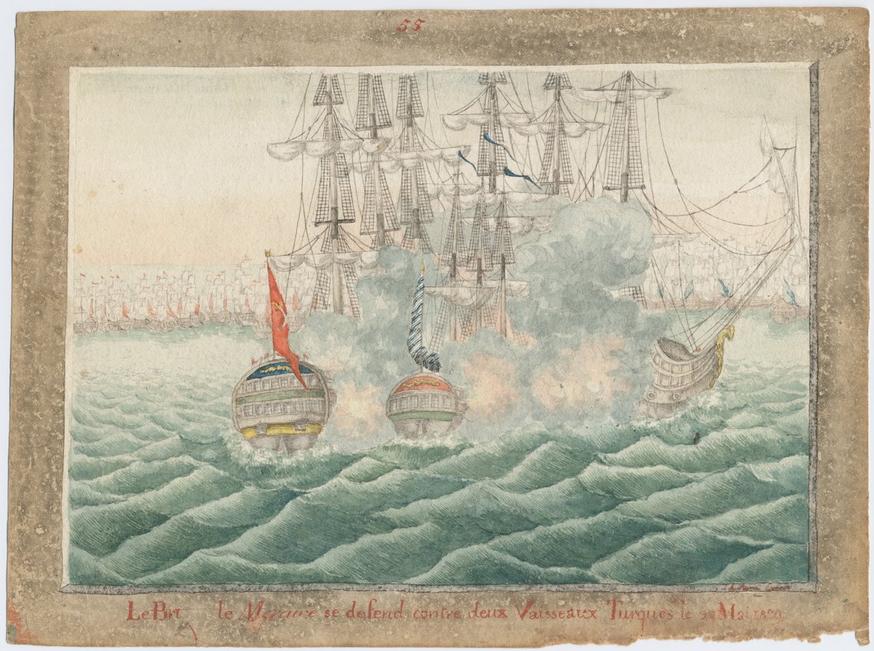 Le brig Mercury combattant deux navires turcs le 14 mai 1829, 1829 - Unbekannt