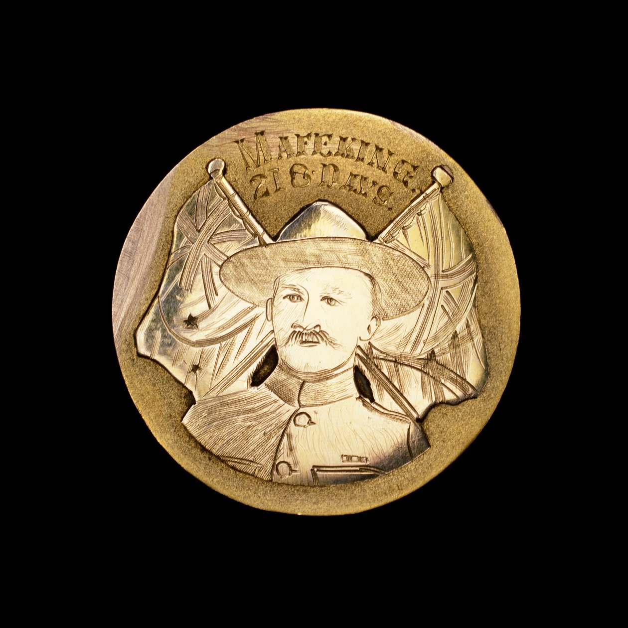 Médaille britannique de la guerre des Boers célébrant la défense contre le siège de Mafeking et représentant Robert Baden-Powell - Unbekannt