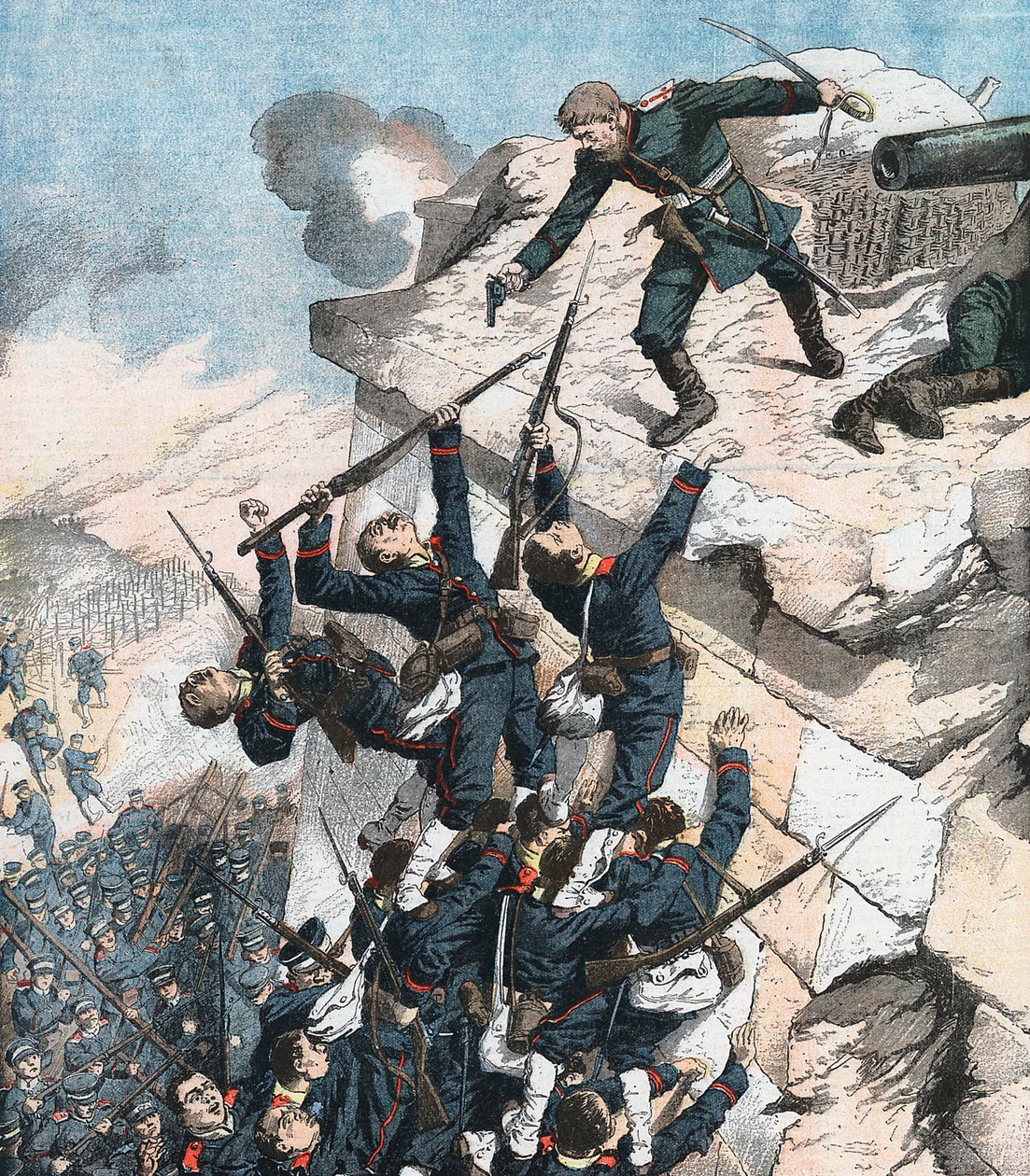 Le capitaine Lebedief défendant héroïquement le bastion à Port Arthur, guerre russo-japonaise, 1904-5 - Unbekannt
