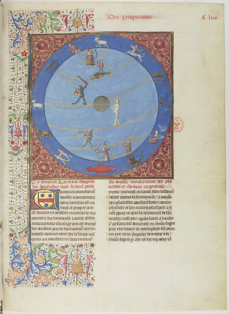 Sphères célestes, planètes et zodiaques. Miniature du Livre des propriétés des choses, vers 1480 - Unbekannt