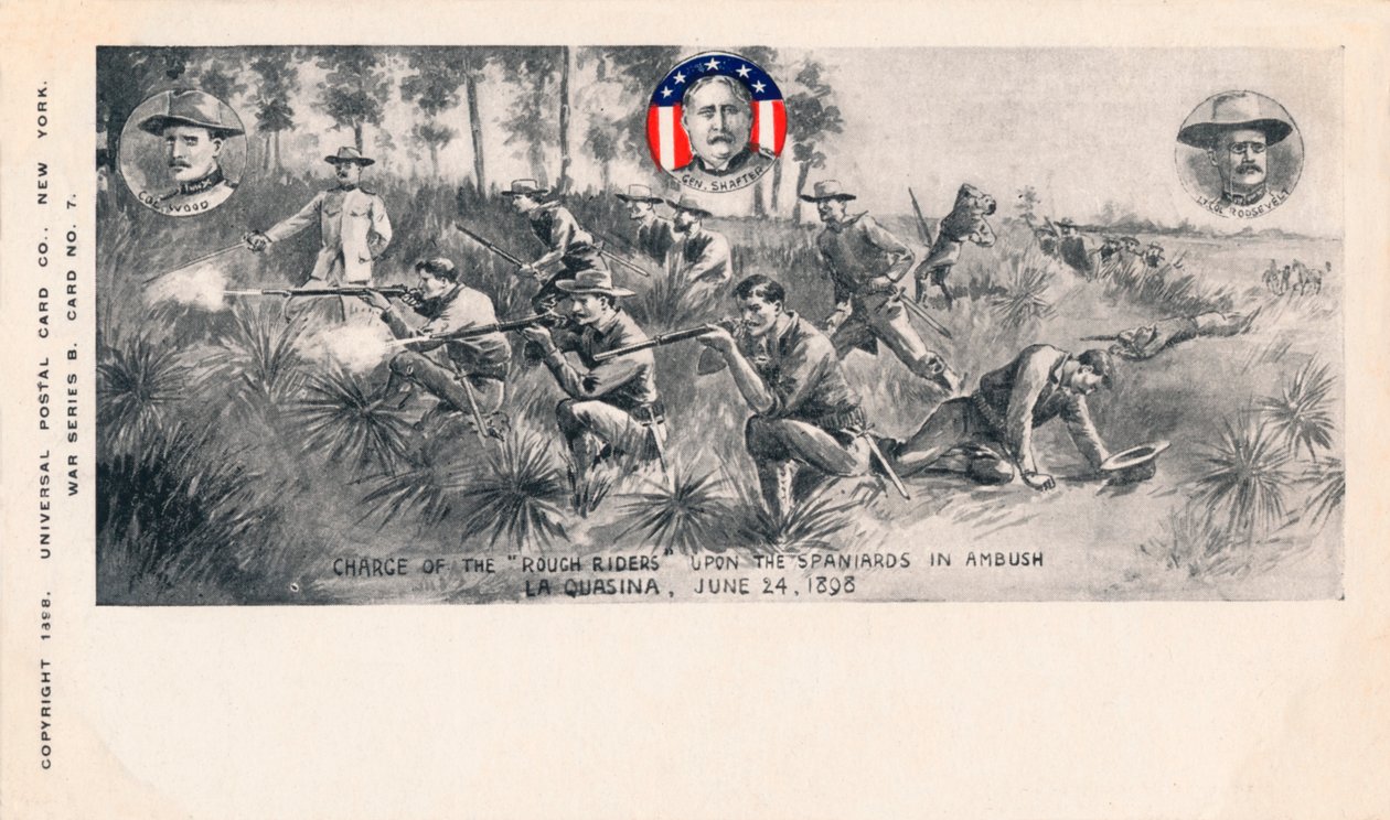 Charge des Rough Riders contre les Espagnols en embuscade, La Quasina, 24 juin 1898, vers 1900 - Unbekannt