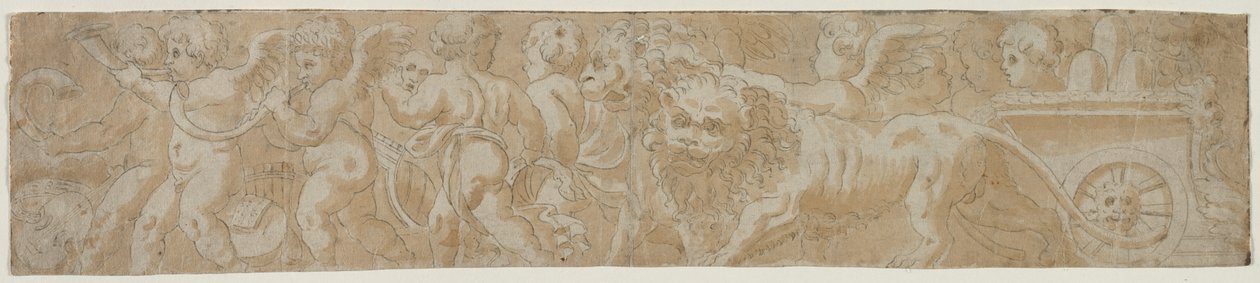 Char tiré par des lions avec Amorini recto Étude architecturale partielle verso - Unbekannt