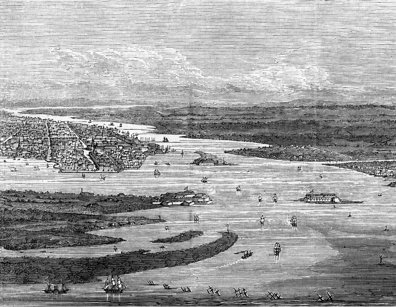 Port de Charleston, Caroline du Sud, avec des navires coulés - Unbekannt