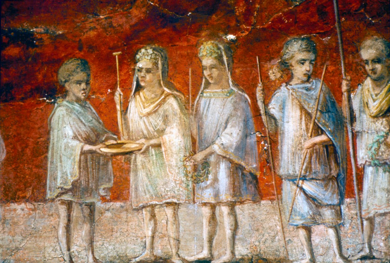 Enfants en procession religieuse, peinture murale romaine d