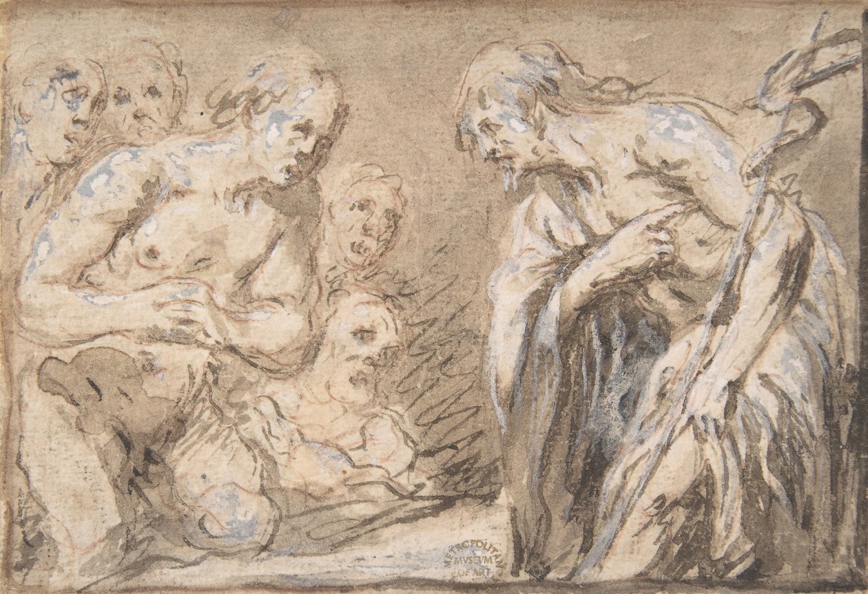 Le Christ aux limbes Recto, Saint avec chapelet Verso, 17ème siècle - Unbekannt