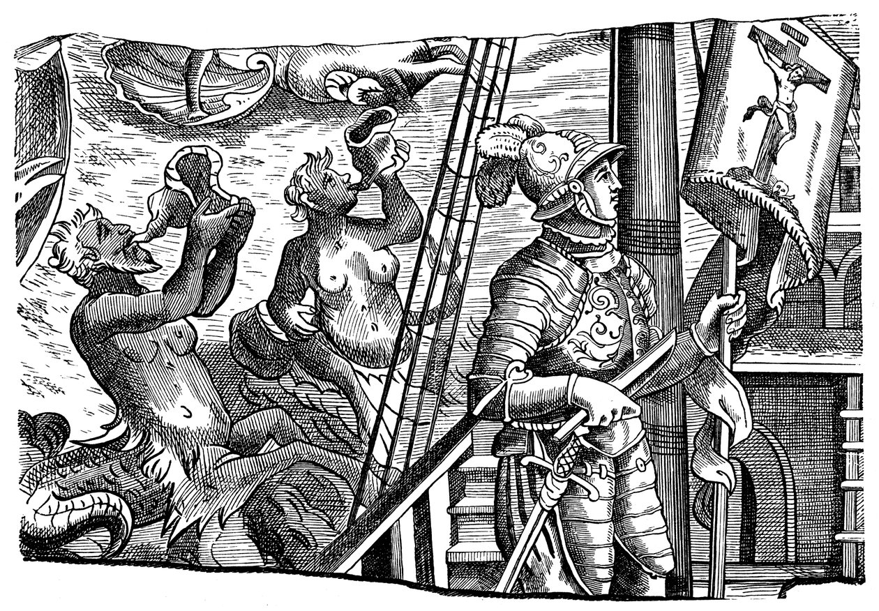 Christophe Colomb lors de son voyage en Amérique, Gravure, vers 1500 - Unbekannt