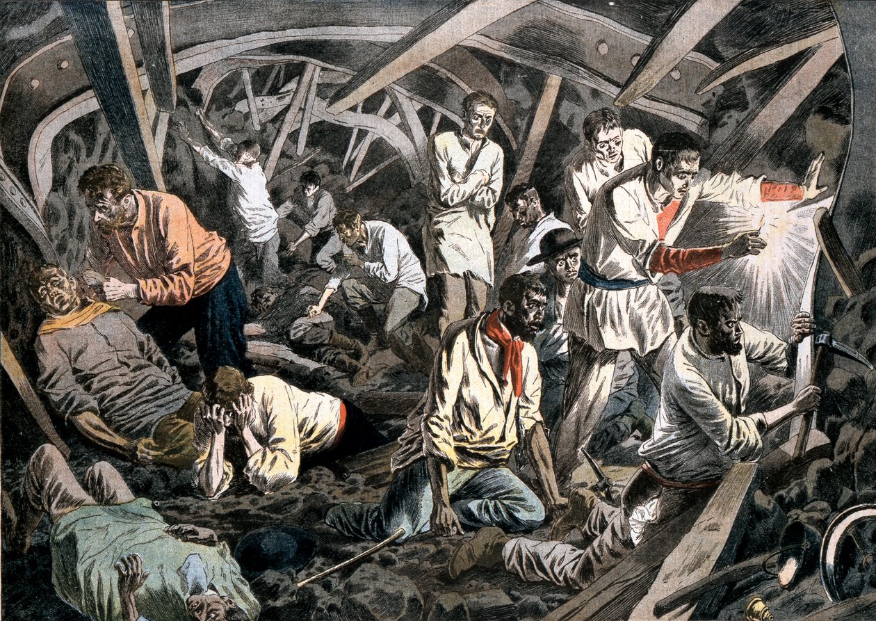 Mineurs de charbon piégés sous terre par un effondrement de toit, Mines de Courrières, Pas-de-Calais, France, 1906 - Unbekannt
