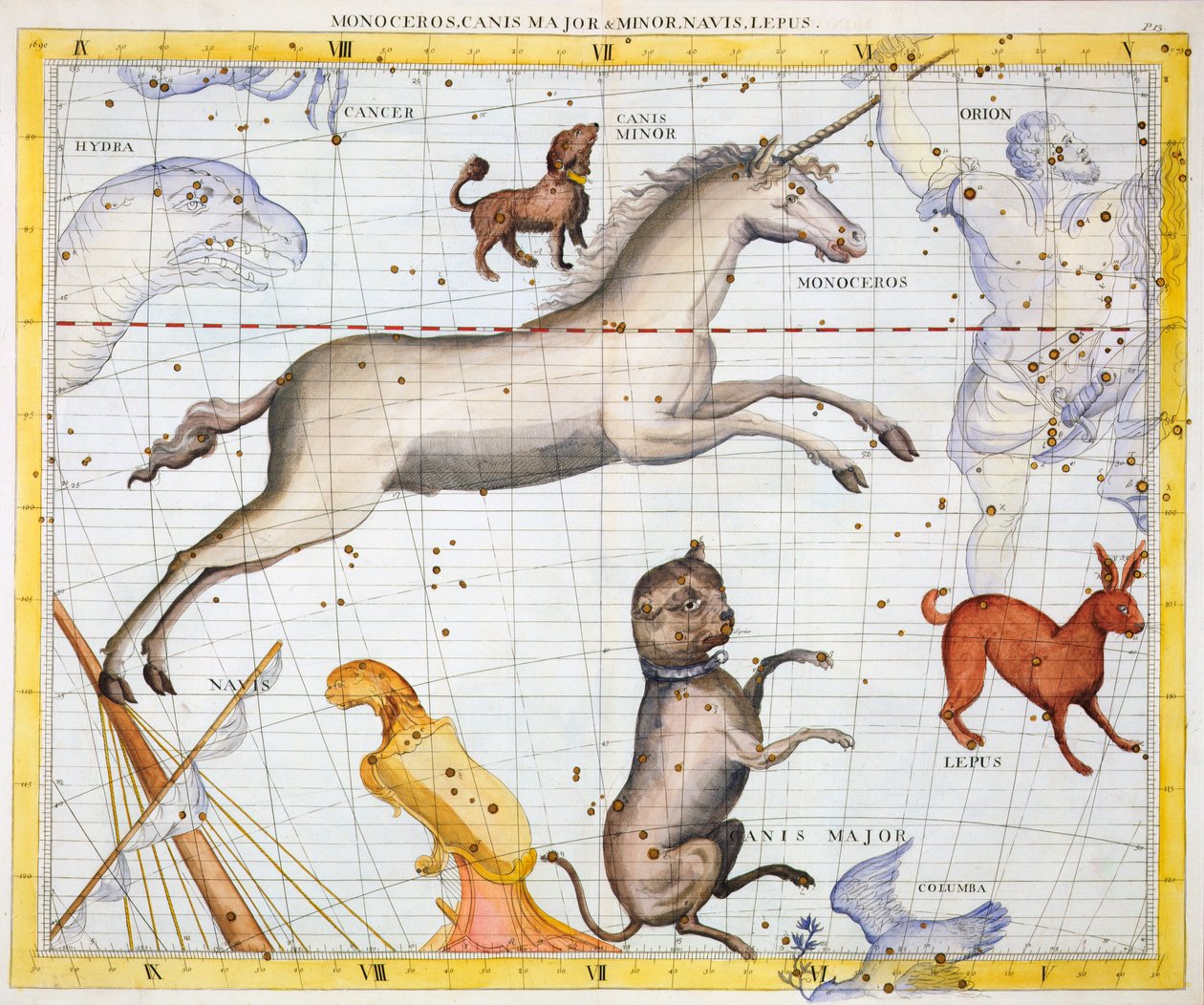 Constellations de Monocéros, du Grand Chien et du Petit Chien, 1729 - Unbekannt
