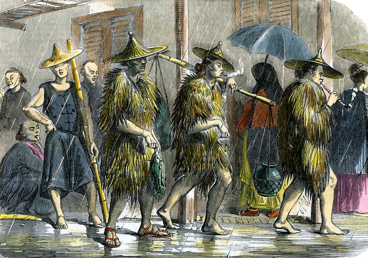 Coolies à Hong Kong, par temps de pluie, vers 1875 - Unbekannt