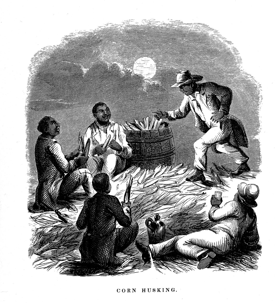 Épluchage de maïs, ouvriers noirs épluchant du maïs, sud des États-Unis, vers 1850 - Unbekannt
