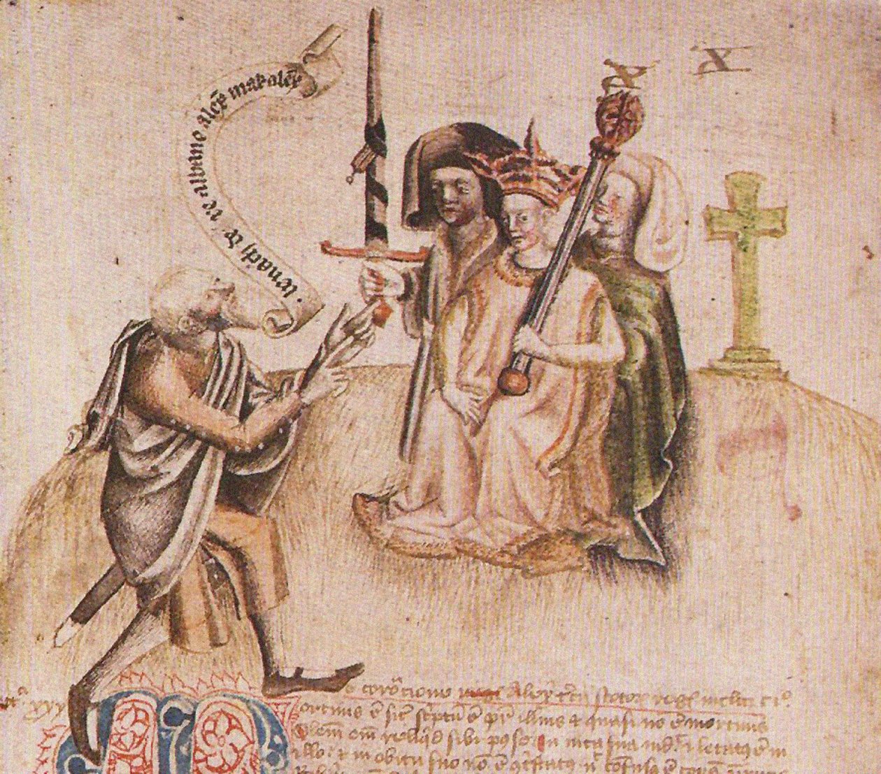 Couronnement du roi Alexandre III sur Moot Hill, Scone. D
