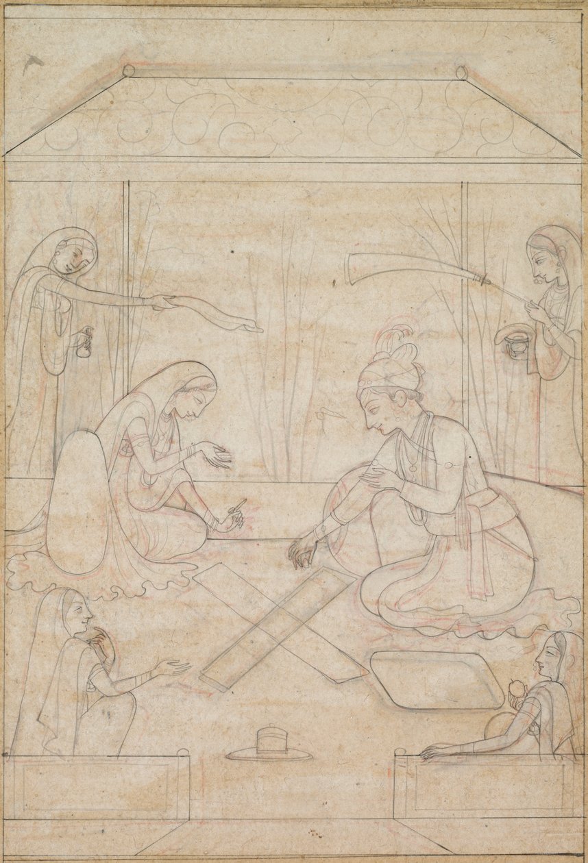 Couple jouant au Chaupar sur une terrasse, vers 1790-1800 - Unbekannt
