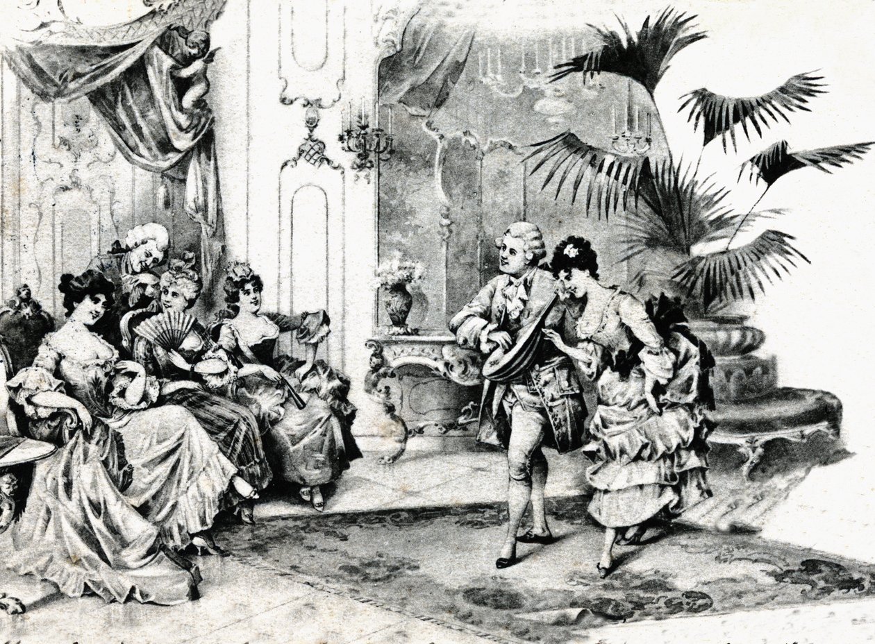 Danse de cour en costume Rococo. vers 1900 - Unbekannt