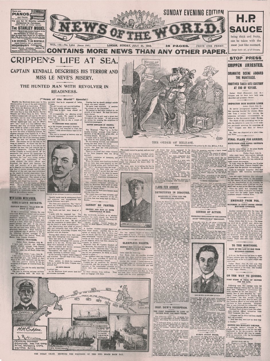 La vie de Crippen en mer, première page du News of the World, 31 juillet 1910 - Unbekannt