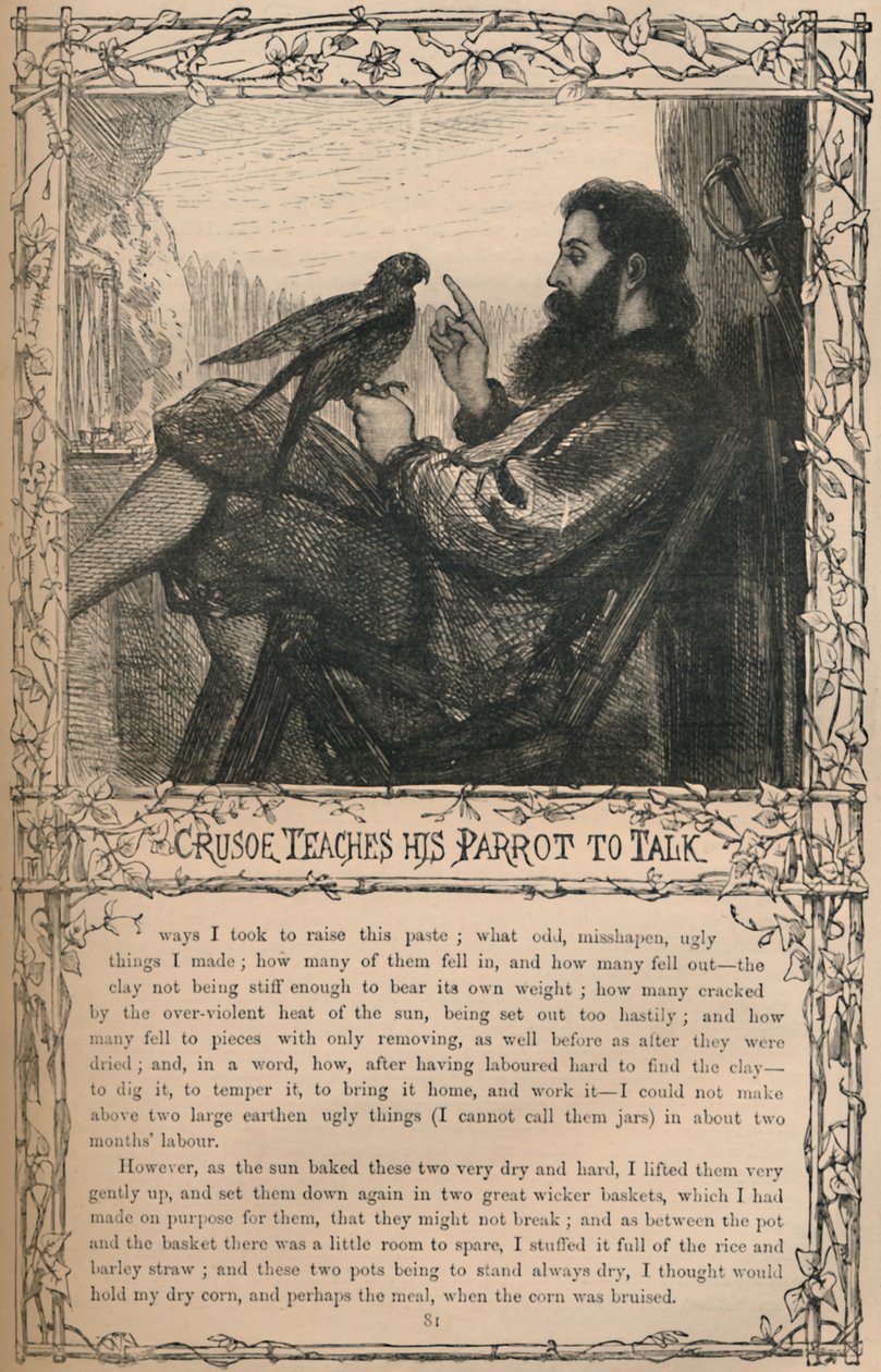 Crusoe apprend à son perroquet à parler, vers 1870 - Unbekannt