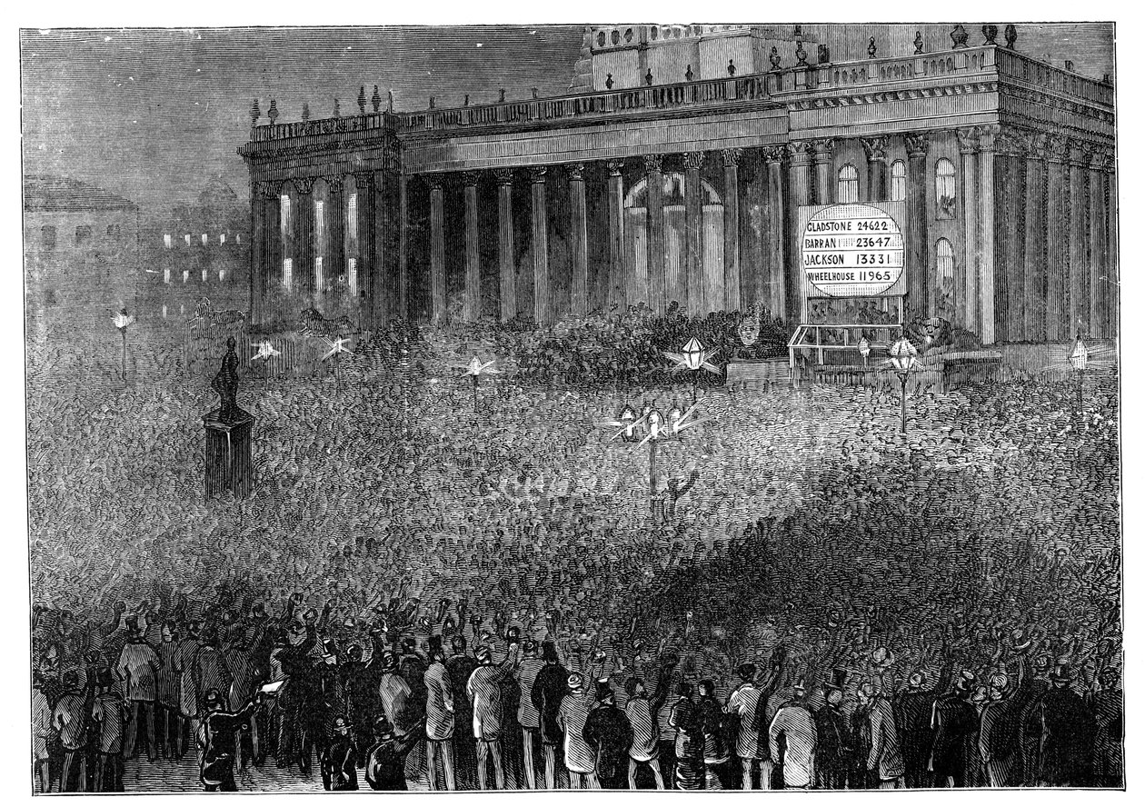 Annonce du résultat du scrutin lors des élections générales, Leeds, West Yorkshire, 1880 - Unbekannt